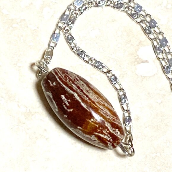 2/$20,Convoluted Jasper Necklace, Genuine Gemstone Bar Pendant & Stainless Chain - Picture 9 of 13